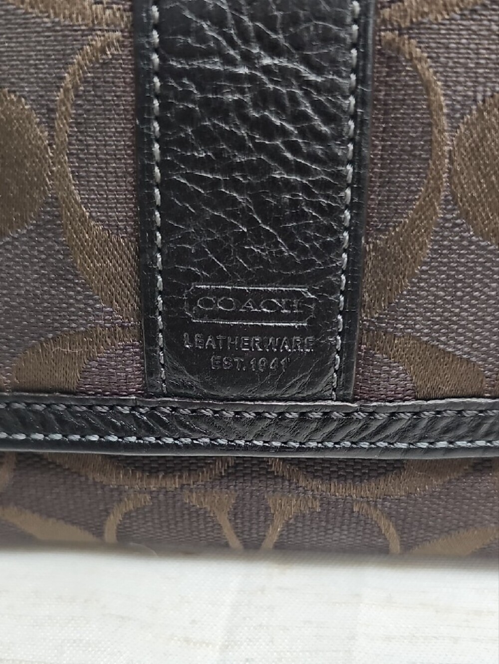 Coach Brown Signature Trifold Wallet with Black Trim - Picture 2 of 6
